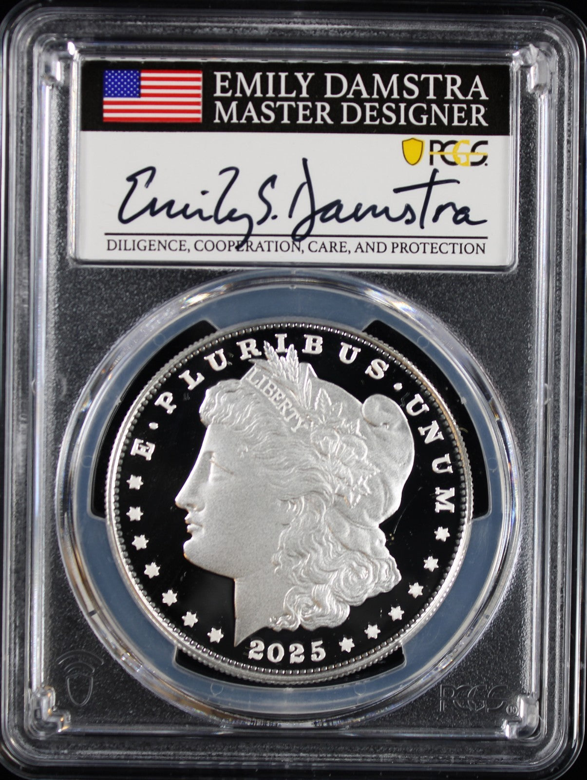 2025-S $1 Morgan PCGS PR70DCAM Advanced Release Emily Damstra Signature