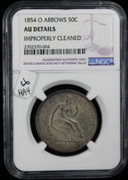1854-O 50c NGC Arrows AU Details Cleaned