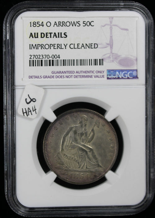 1854-O 50c NGC Arrows AU Details Cleaned