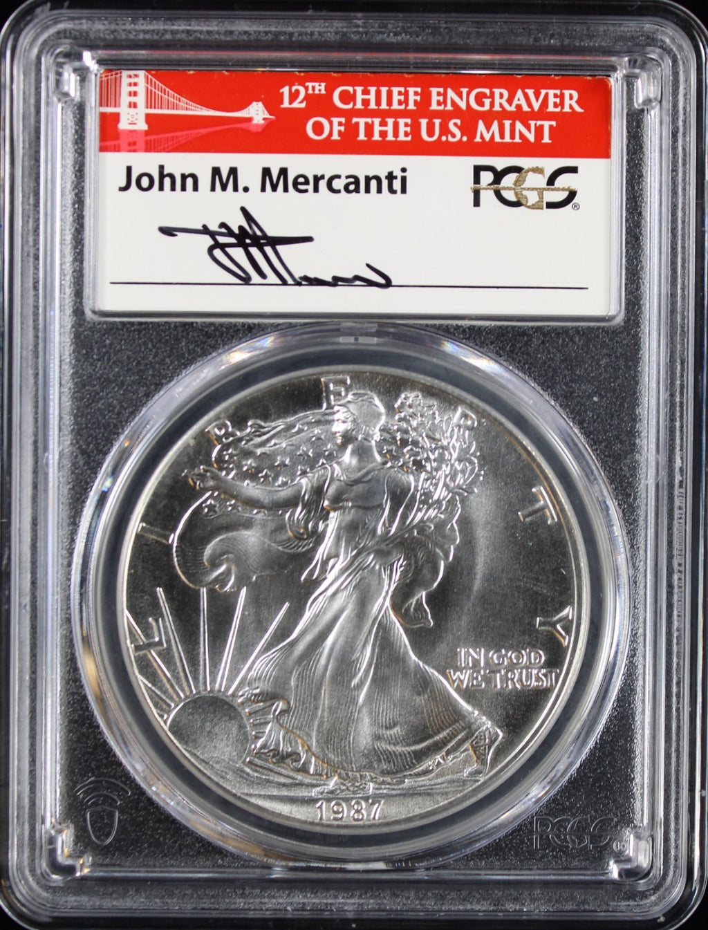 1987-S Silver Eagle PCGS MS70 Mercanti Signed