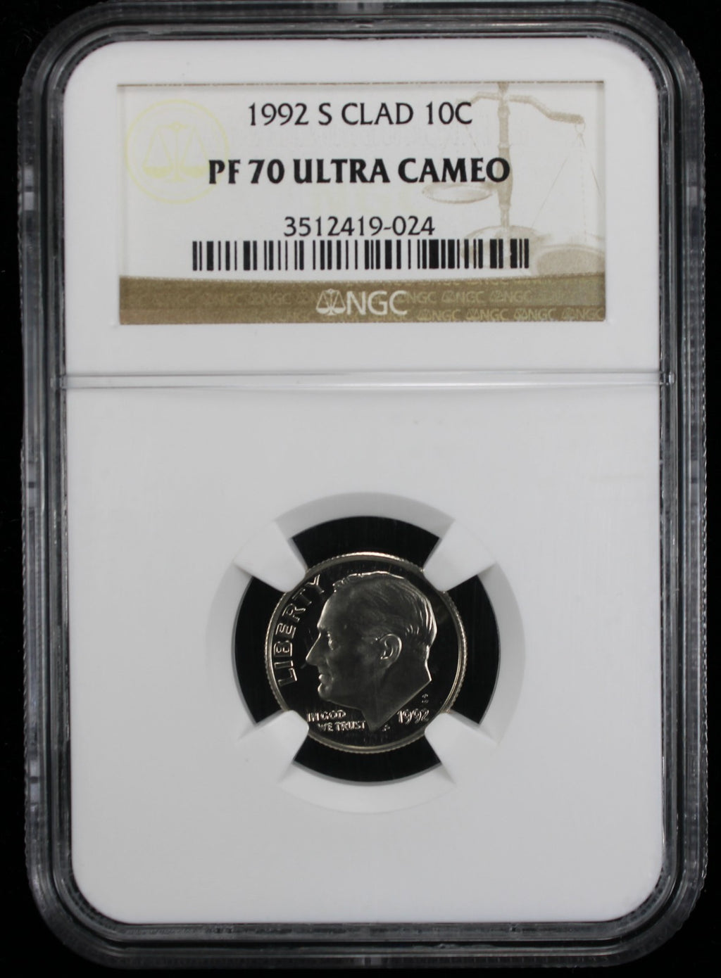 1992-S Proof Roosevelt Dime 10c NGC PF70 UCAM Ultra Cameo Clad