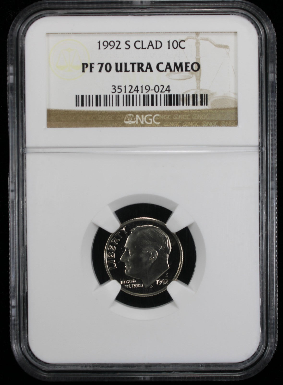 1992-S Proof Roosevelt Dime 10c NGC PF70 UCAM Ultra Cameo Clad