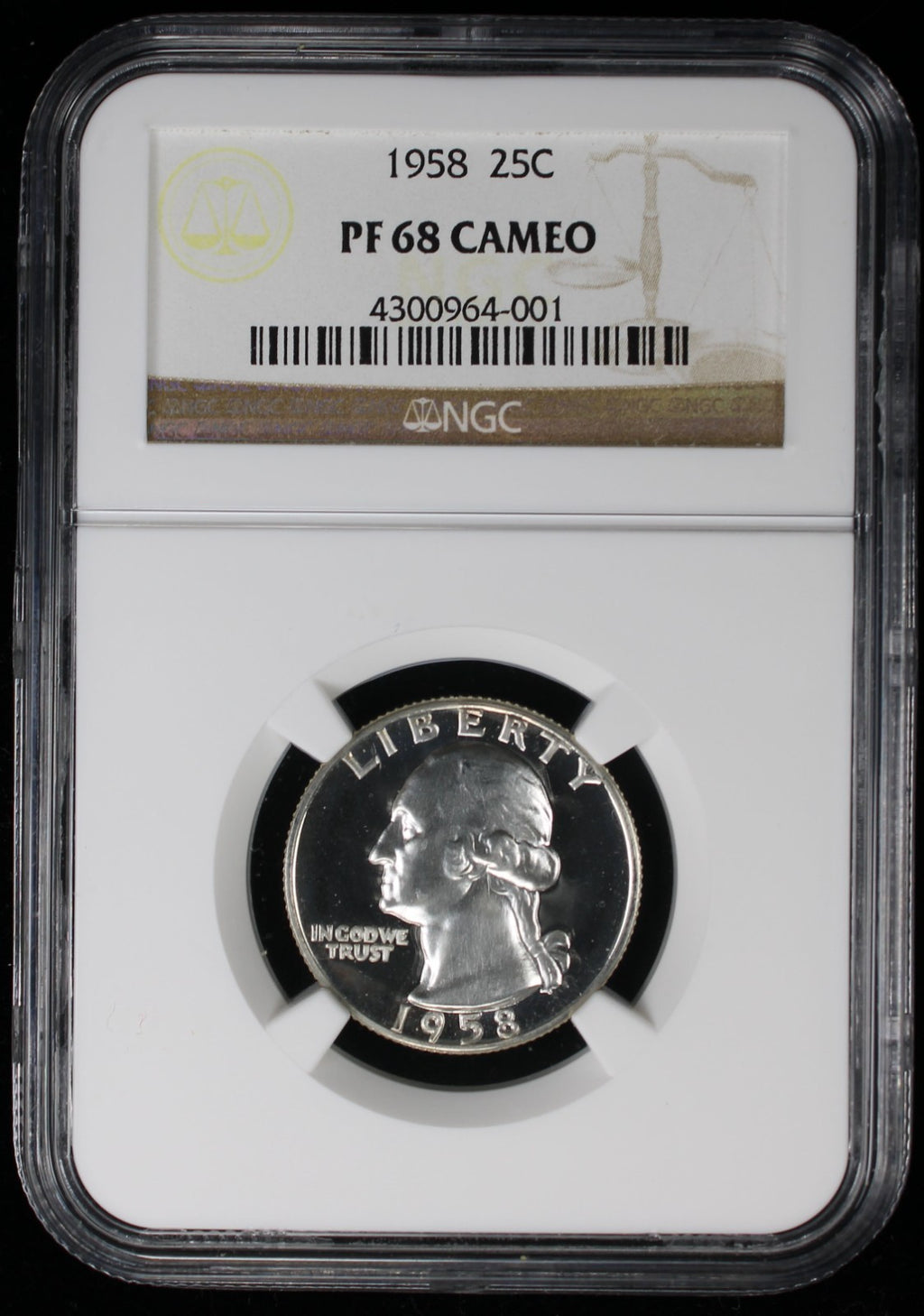 1958 Proof Washington Silver Quarter 25c NGC PF68 Cameo