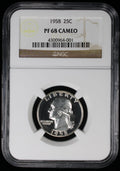1958 Proof Washington Silver Quarter 25c NGC PF68 Cameo