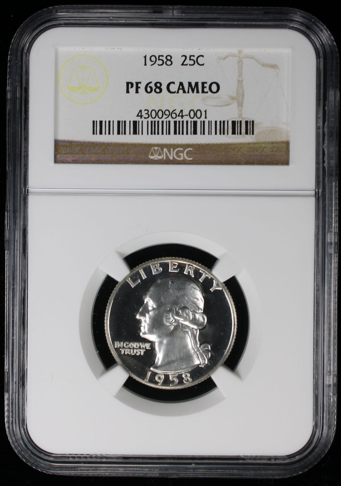 1958 Proof Washington Silver Quarter 25c NGC PF68 Cameo