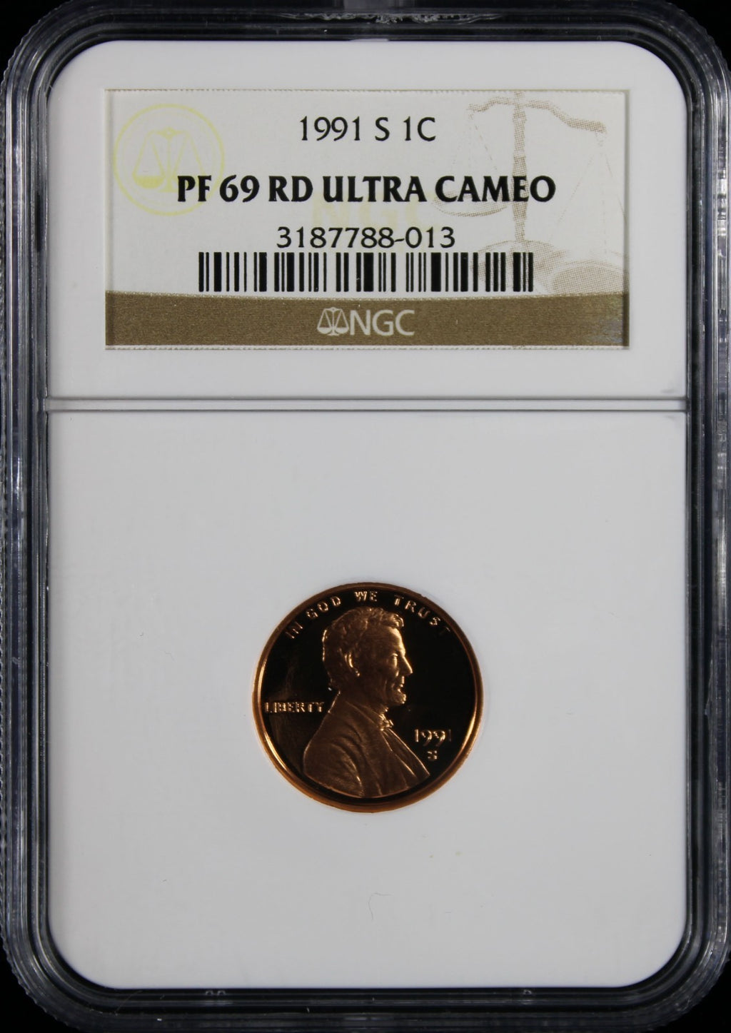 1991-S Proof Lincoln Cent 1c PCGS PR69 Rd RED Ultra Cameo