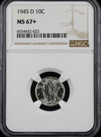 1945-D Mercury 10c NGC MS67+