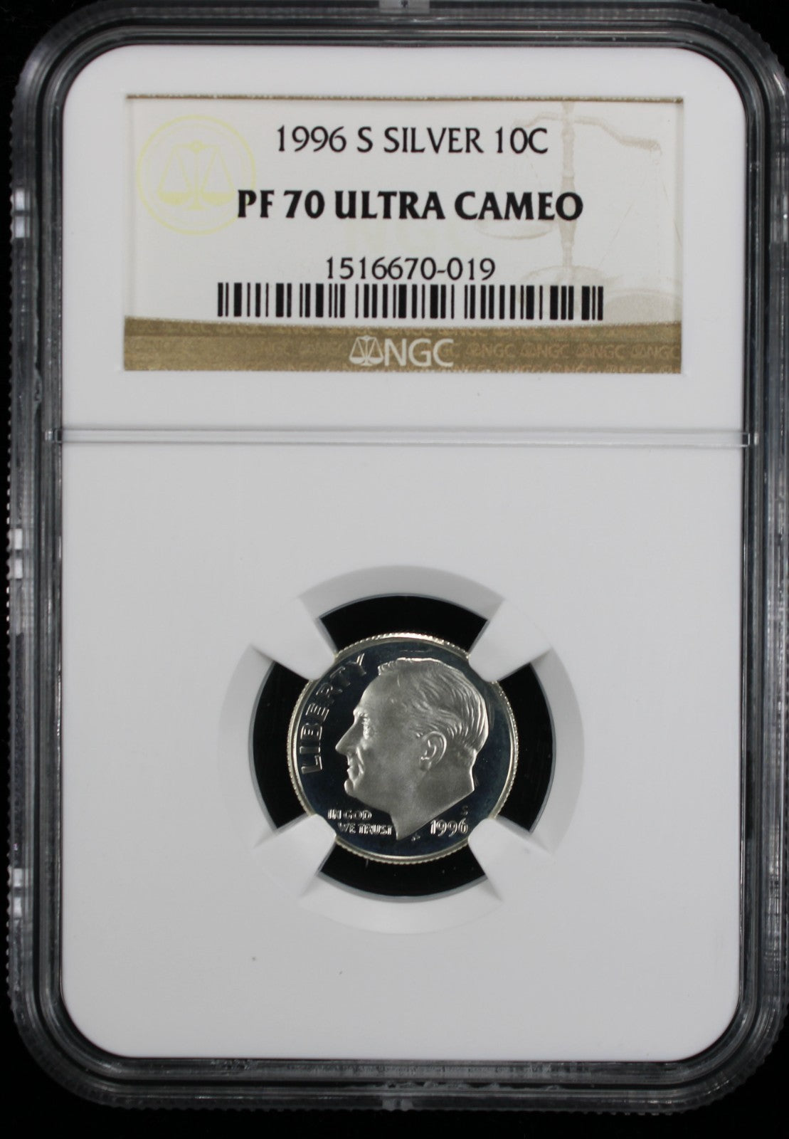 1996-S Proof Roosevelt Dime 10c NGC PF70 UCAM Ultra Cameo Silver