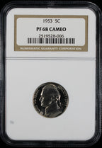 1953 Jefferson Proof Nickel 5c NGC PF68 Cameo