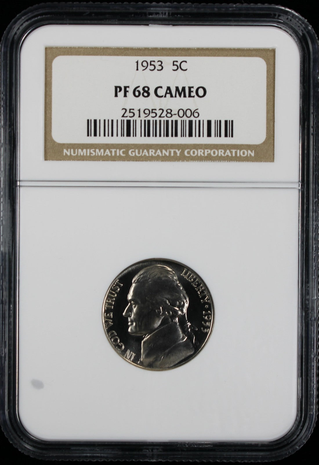 1953 Jefferson Proof Nickel 5c NGC PF68 Cameo