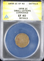1858 Flyer Cent 1c ANACS EF40 Details