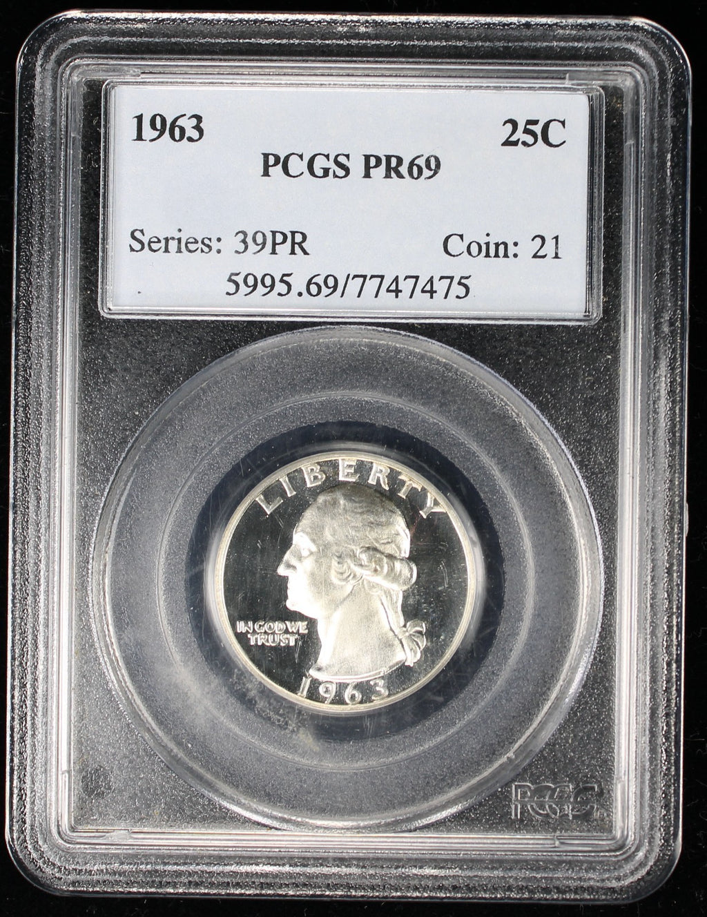 1963 Proof Washington Silver Quarter 25c PCGS PR69