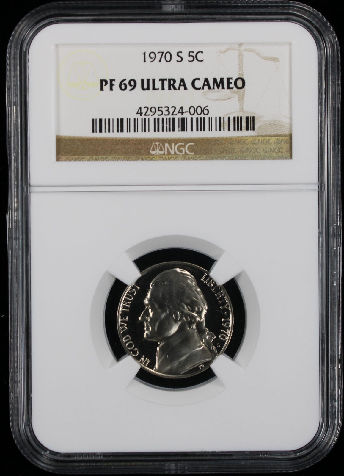 1970-S Jefferson Proof Nickel 5c NGC PF69 Ultra Cameo