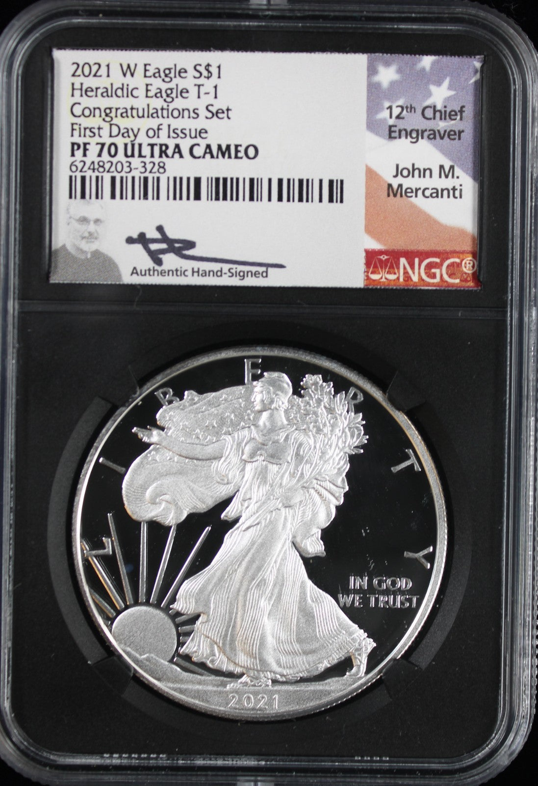 2021-W Silver Eagle NGC PF70UCAM First Day of Issue Mercanti Signed Type 1