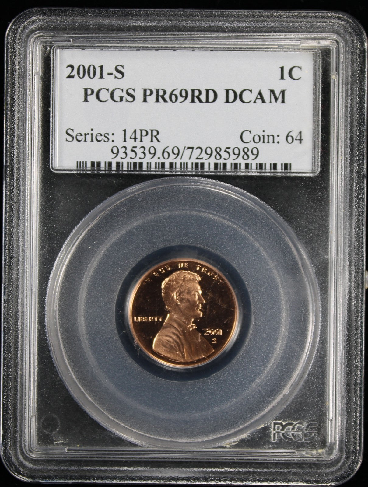 2001-S Proof Lincoln Cent 1c PCGS PR69 Rd RED Deep Cameo