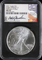 2021 Silver Eagle NGC MS70 First Day of Issue Guadioso Signed Type 2