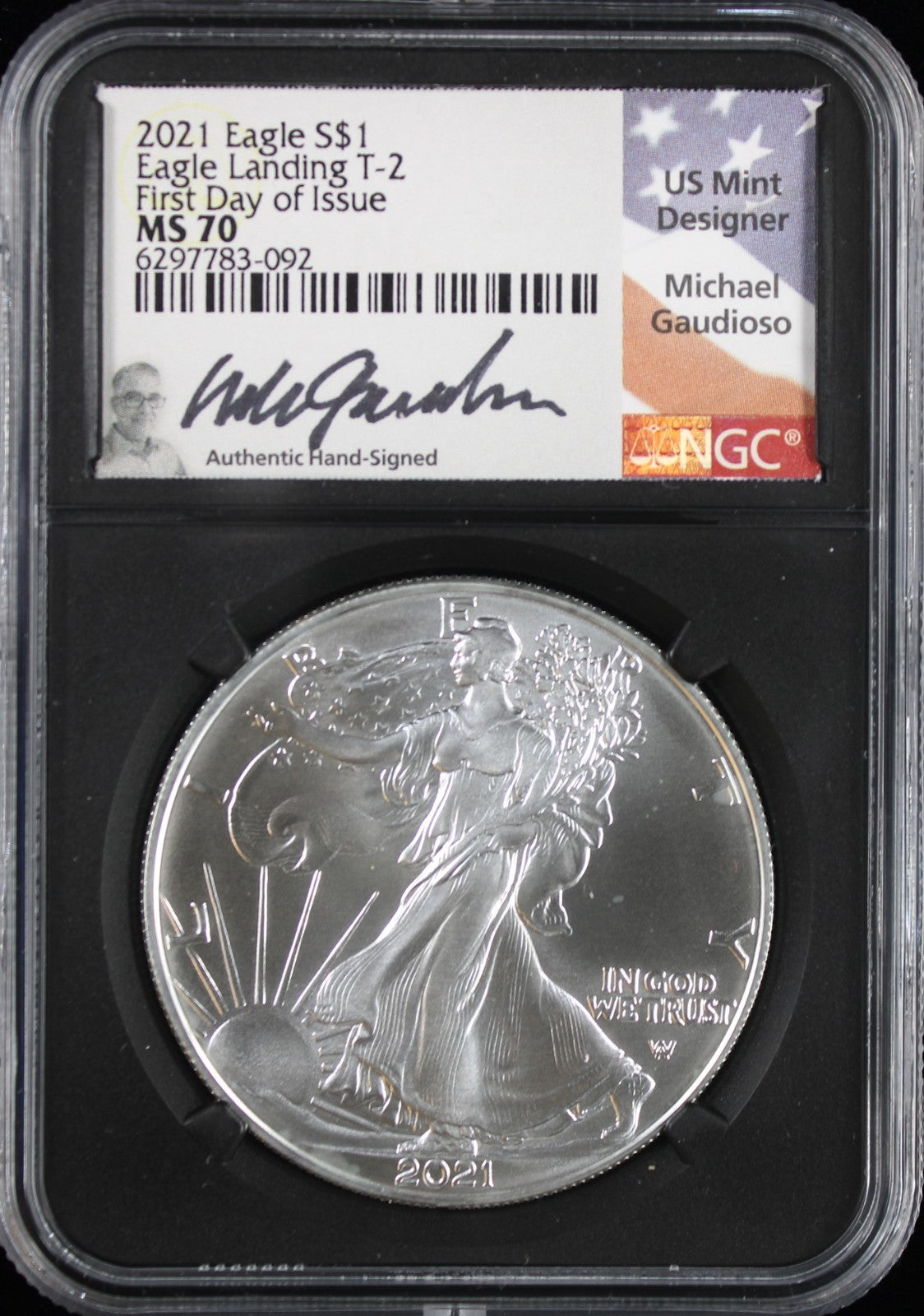 2021 Silver Eagle NGC MS70 First Day of Issue Guadioso Signed Type 2