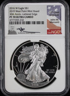 2016-W Silver Eagle Lettered Edge NGC PR70UCAM Mercanti Signed