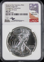 2020-S Silver Eagle NGC MS70 First Day of Issue Mercanti Signed