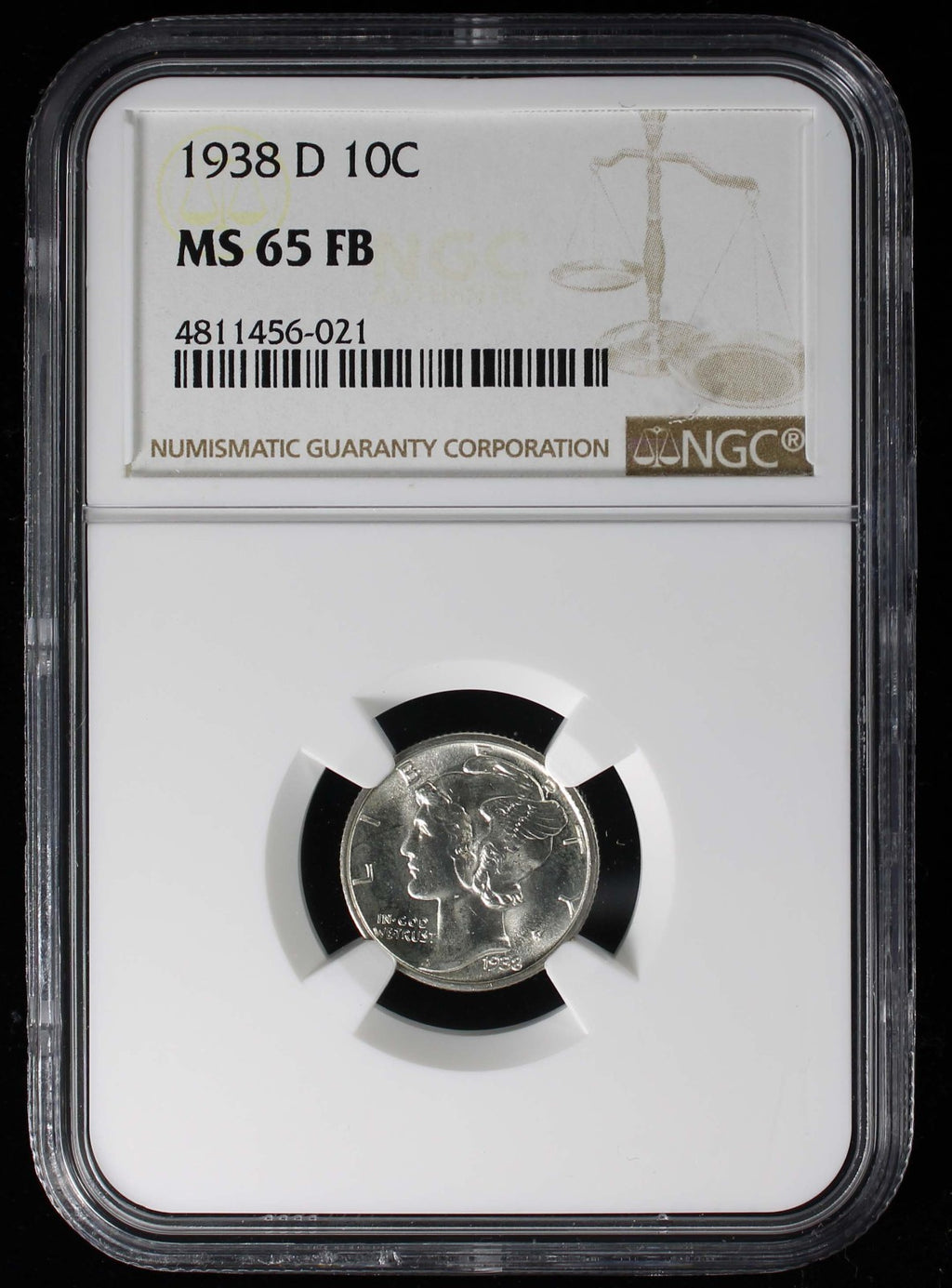 1938-D Mercury Dime 10c NGC MS65FB Full Bands