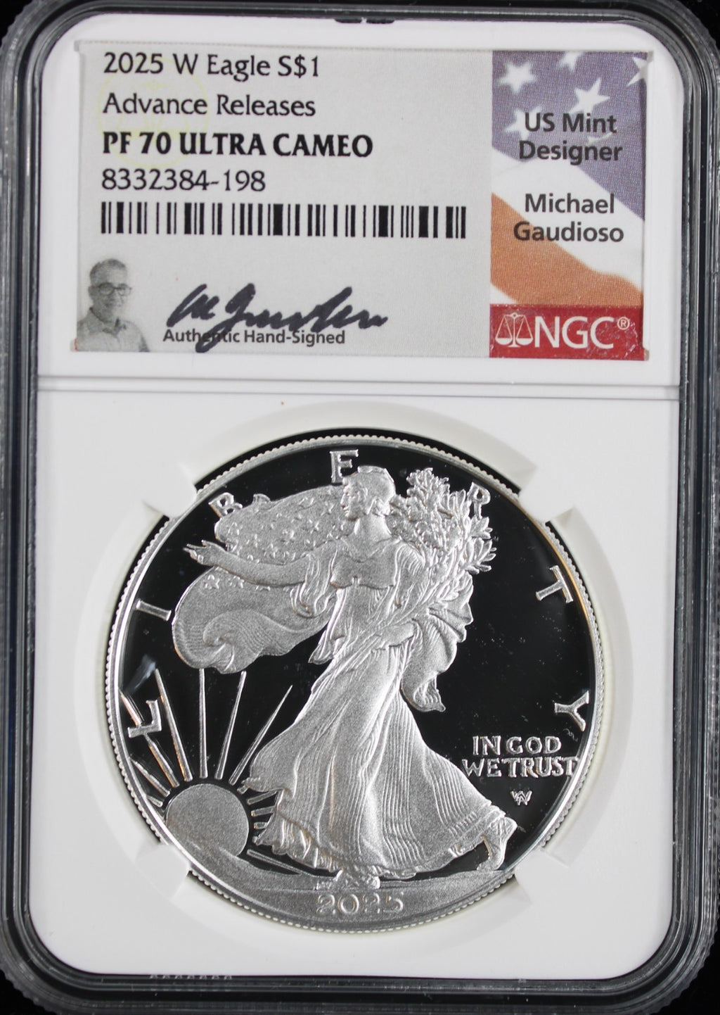 2025-W Silver Eagle NGC PF70UCAM Guadioso Signed Advance Releases