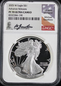 2025-W Silver Eagle NGC PF70UCAM Guadioso Signed Advance Releases