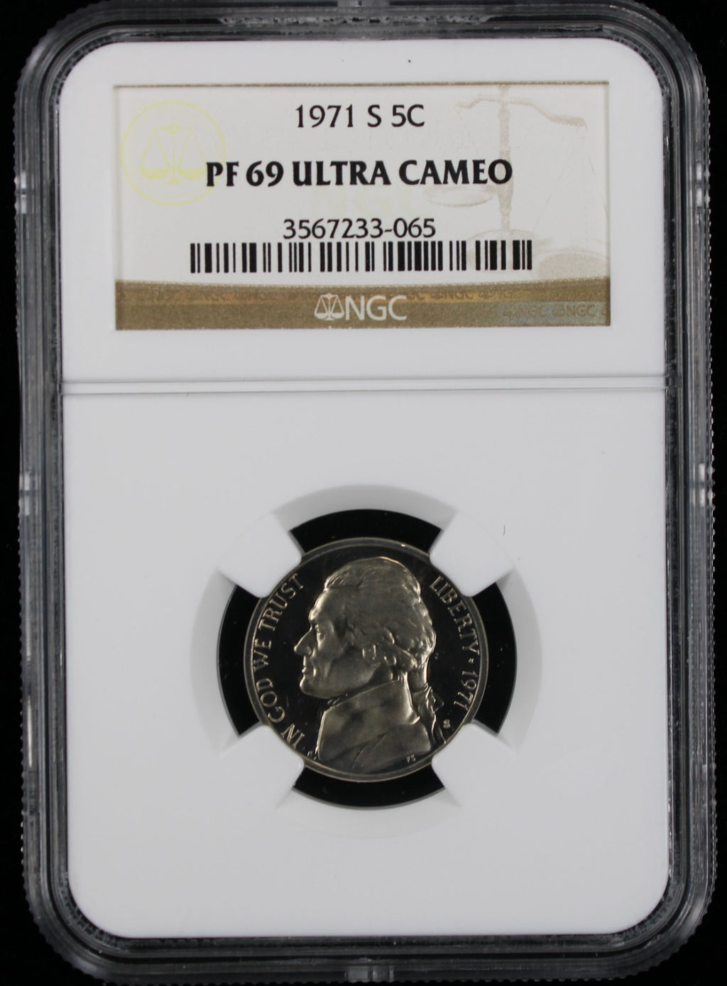 1971-S Jefferson Proof Nickel 5c NGC PF69 Ultra Cameo