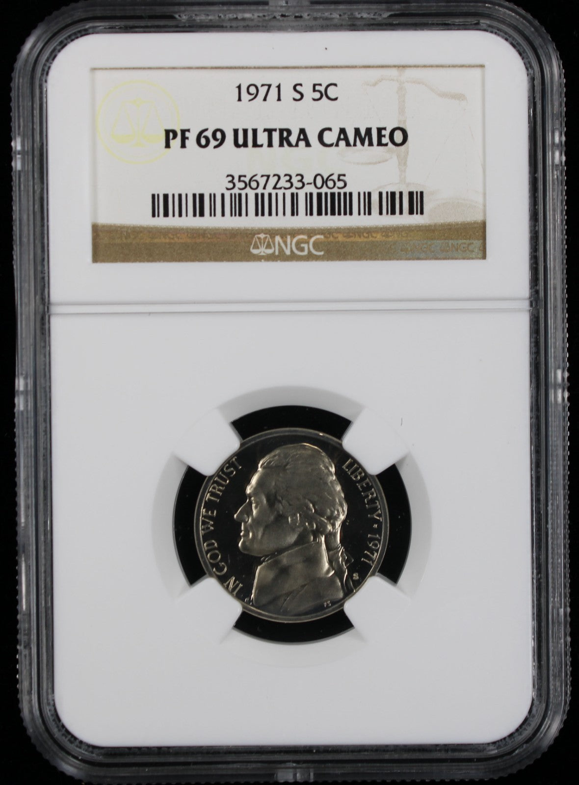 1971-S Jefferson Proof Nickel 5c NGC PF69 Ultra Cameo