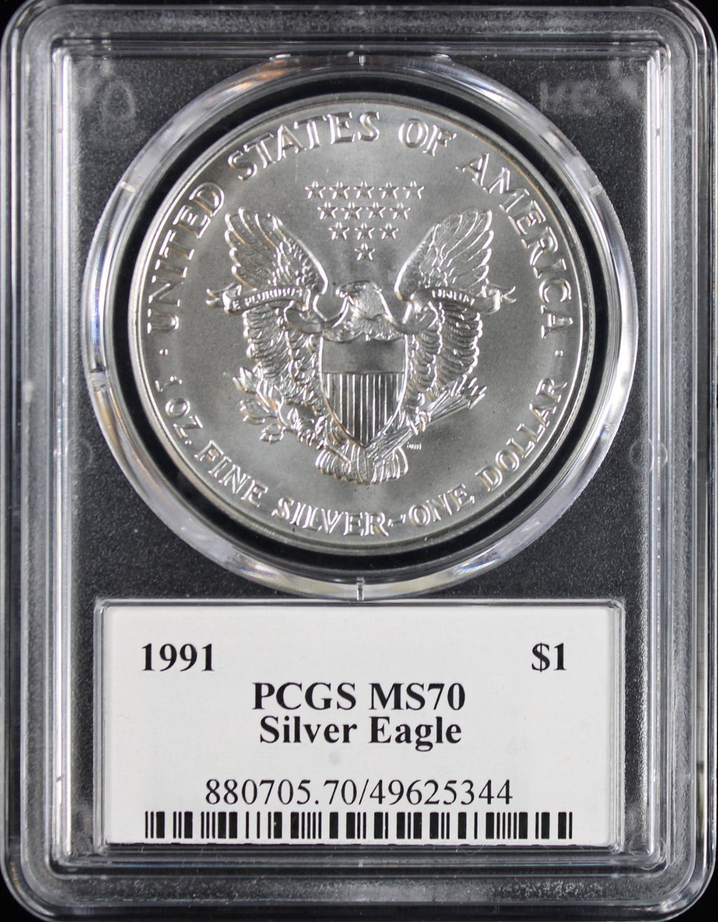 1991 Silver Eagle PCGS MS70 Mercanti Signed