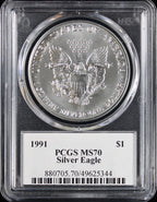 1991 Silver Eagle PCGS MS70 Mercanti Signed