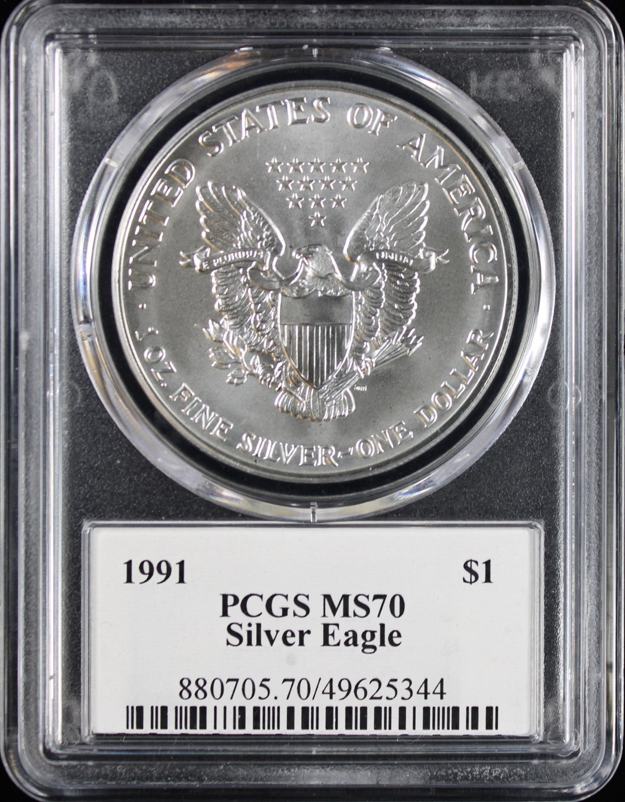 1991 Silver Eagle PCGS MS70 Mercanti Signed