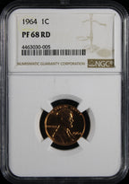 1964 Proof Lincoln Cent 1c NGC PR68 RD