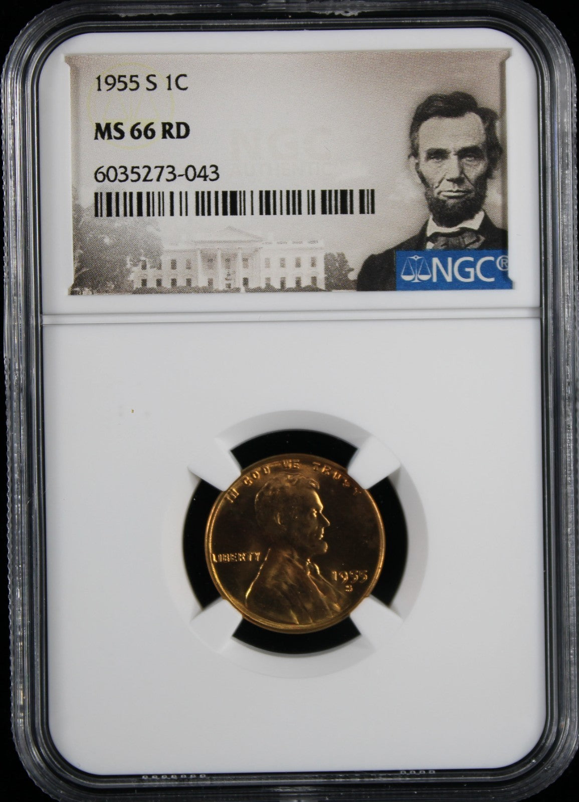 1955-S Wheat Lincoln Cent 1c NGC MS66 RD
