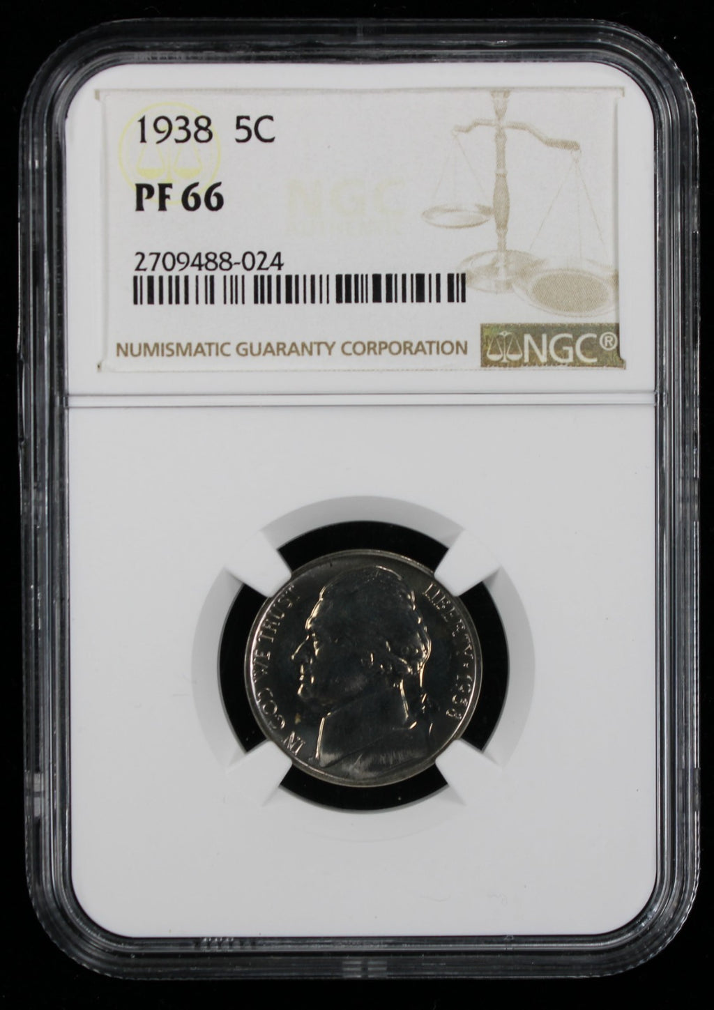 1938 Jefferson Proof Nickel 5c NGC  PF66