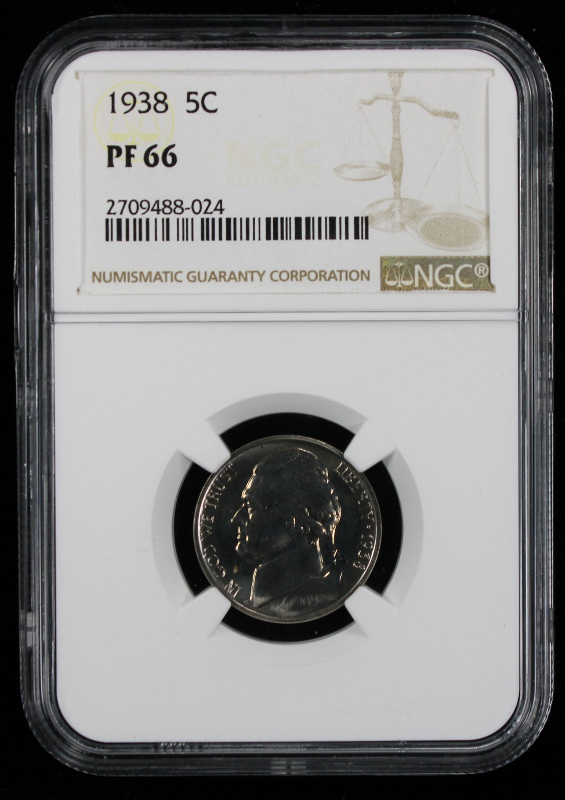 1938 Jefferson Proof Nickel 5c NGC  PF66