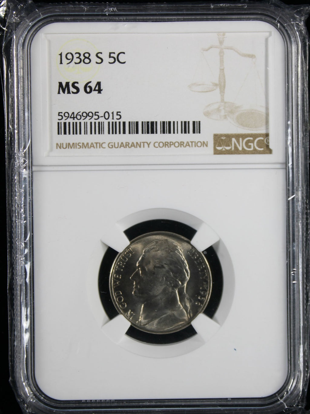 1938-S Jefferson Nickel 5c NGC MS64