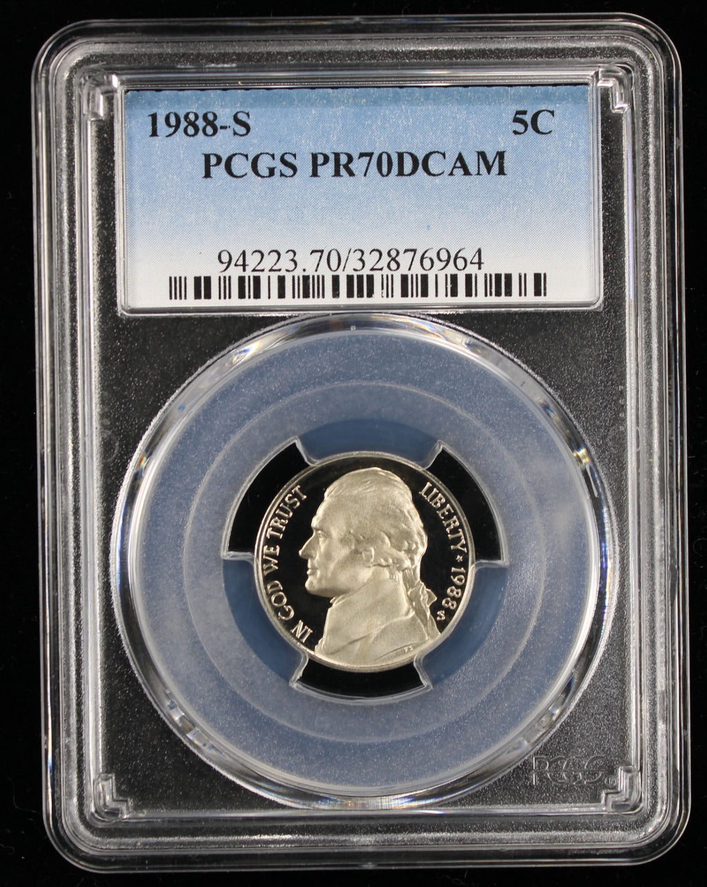 1988-S Jefferson Proof Nickel 5c PCGS PR70 DCAM Deep Cameo