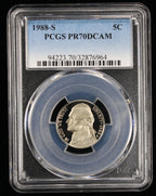1988-S Jefferson Proof Nickel 5c PCGS PR70 DCAM Deep Cameo