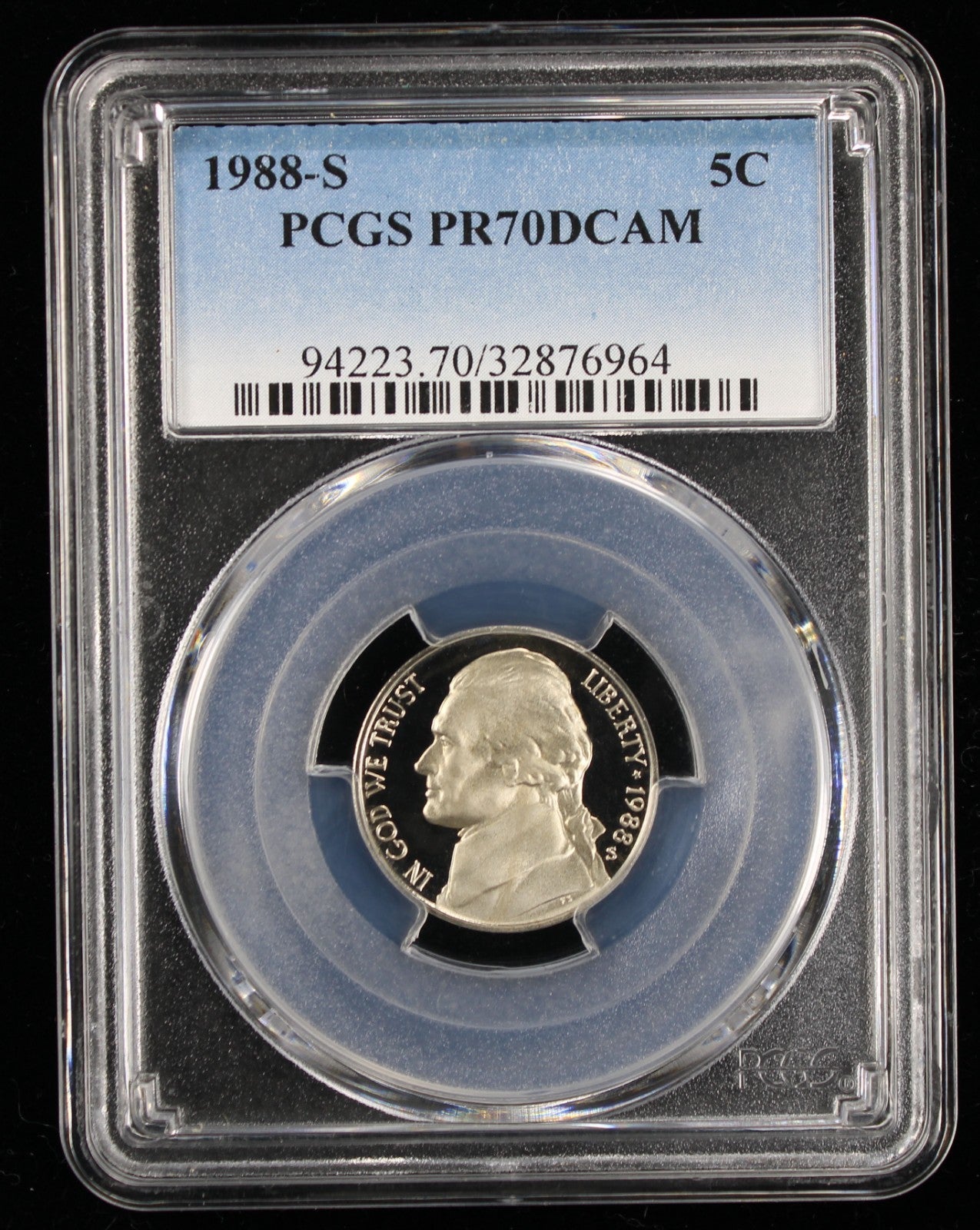 1988-S Jefferson Proof Nickel 5c PCGS PR70 DCAM Deep Cameo