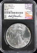 2021 T2 Silver Eagle NGC MS70 First Day of Issue Guadioso Signed