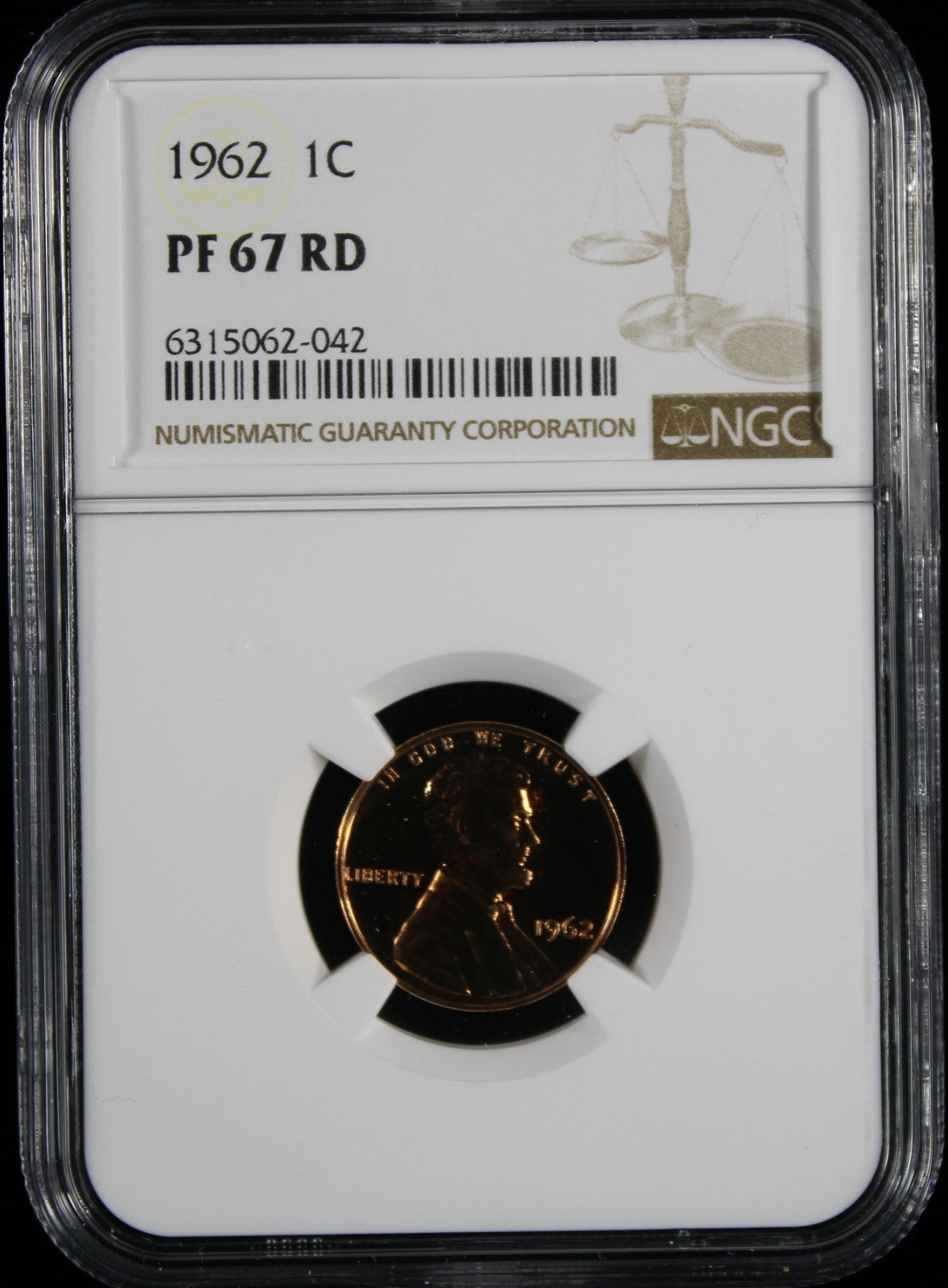 1962 Proof Lincoln Cent 1c PCGS PR67 Rd RED