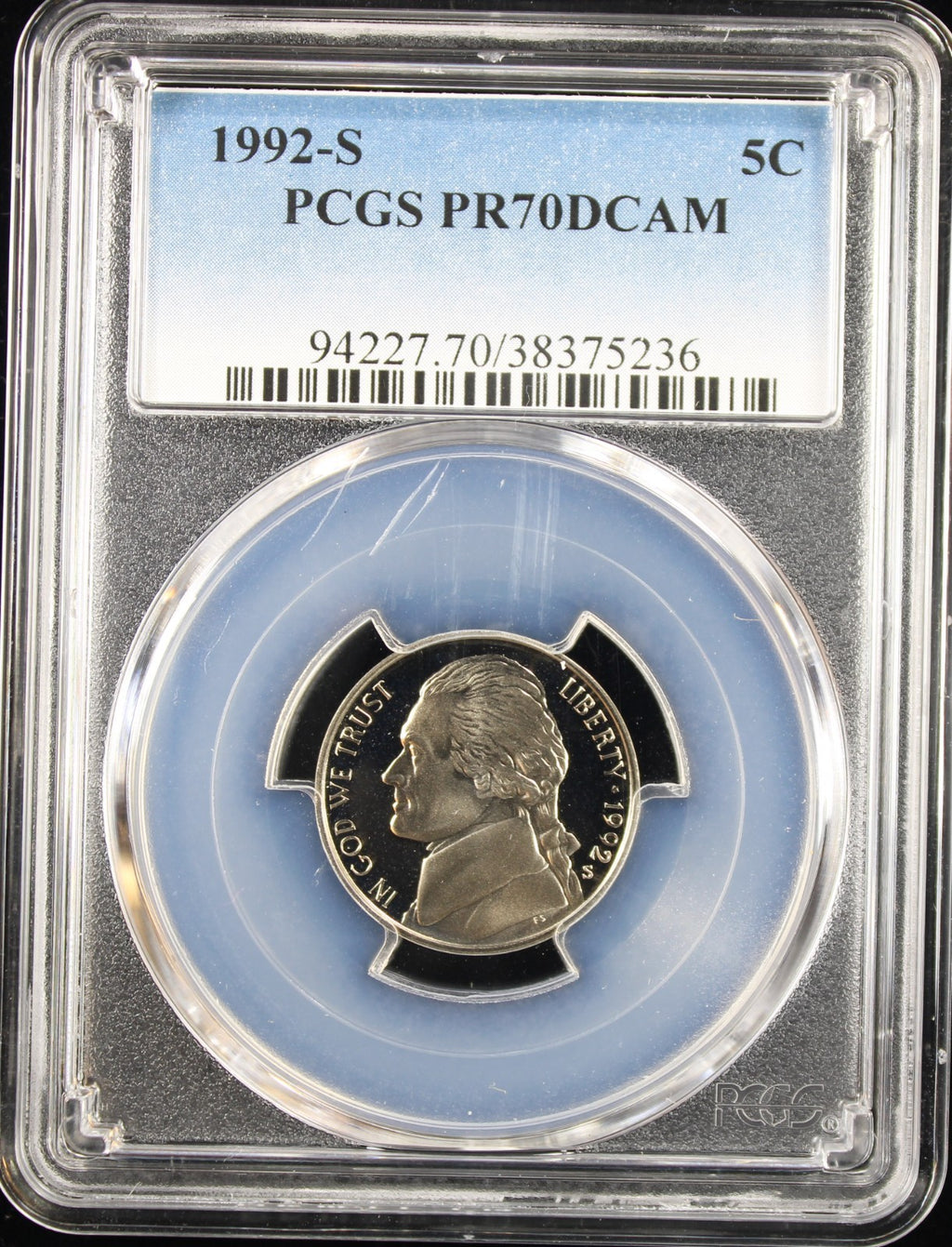 1992-S 5c Jefferson PCGS PR70DCAM