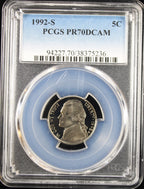 1992-S 5c Jefferson PCGS PR70DCAM