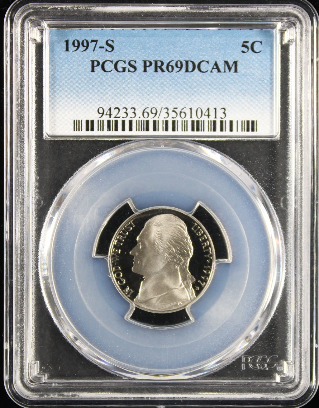 1997-S Jefferson Proof Nickel 5c PCGS PR69 DCAM Deep Cameo