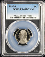 1997-S Jefferson Proof Nickel 5c PCGS PR69 DCAM Deep Cameo