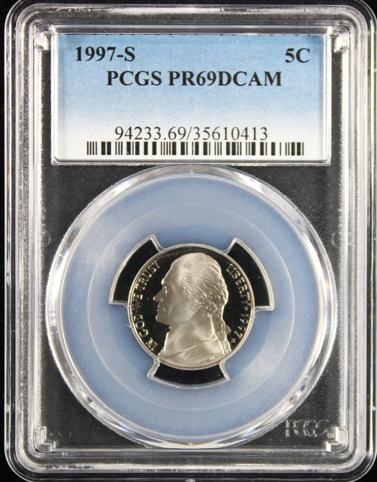 1997-S Jefferson Proof Nickel 5c PCGS PR69 DCAM Deep Cameo