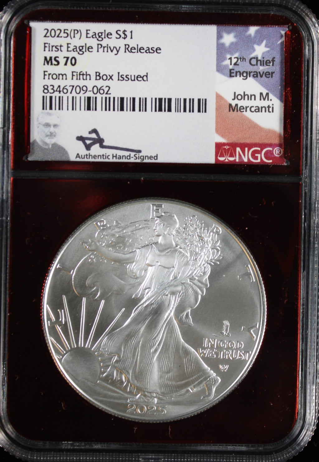 2025-P Silver Eagle NGC MS70 Mercanti Signed First Eagle Privy Release