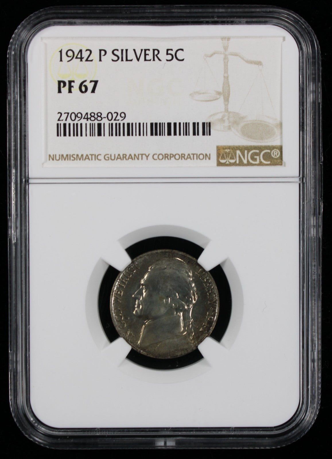 1942-P Jefferson Proof War Nickel 5c NGC PF67