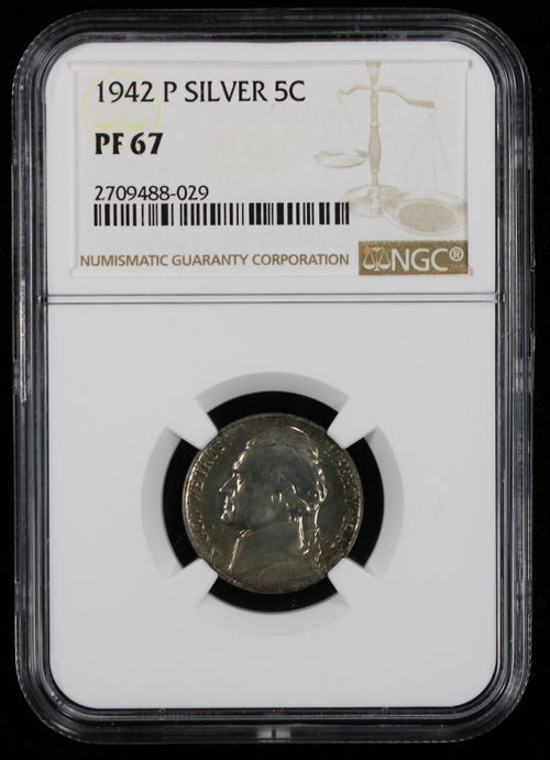 1942-P Jefferson Proof War Nickel 5c NGC PF67