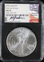2022 Silver Eagle NGC MS70 Mercanti Signed First Day of Issue